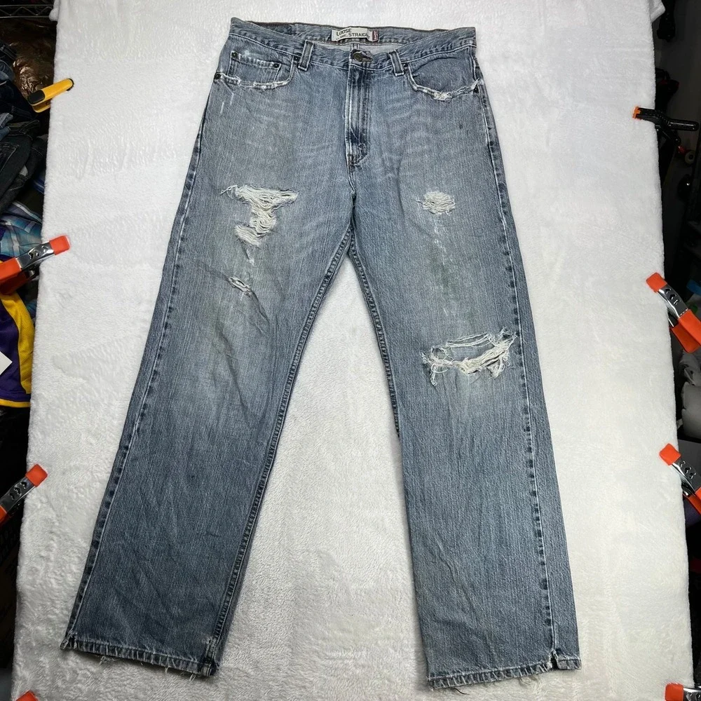 Levi's 559 Loose Fit Straight Jeans Mens Blue Denim Distressed Classic - 34X32.5